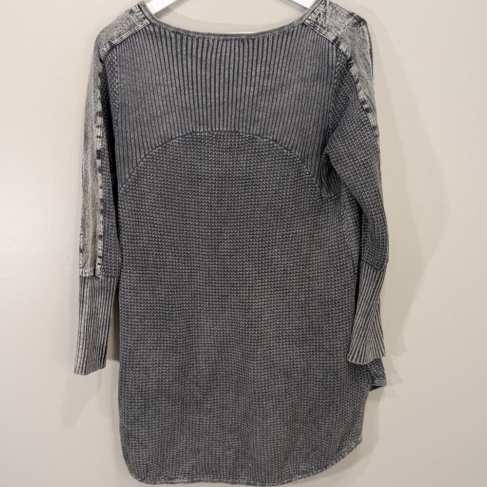 PBJ Blues Gray Waffle Knit Tunic Shirt High Lo Grunge Y2K Slouchy Boho - Size M - Picture 2 of 7